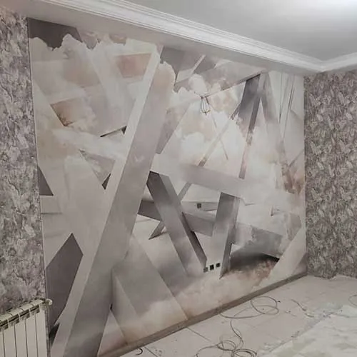 نصب کاغذ دیواری پذیرایی سه‌بعدی